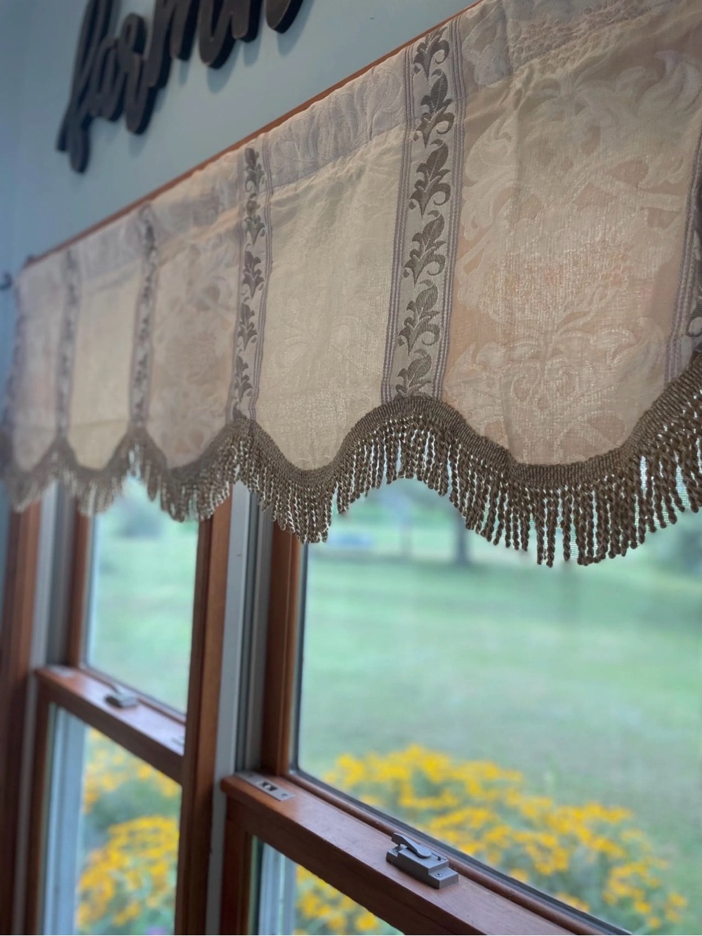3 Vintage Window Valances Gold tassels rod pocket 54”x18”